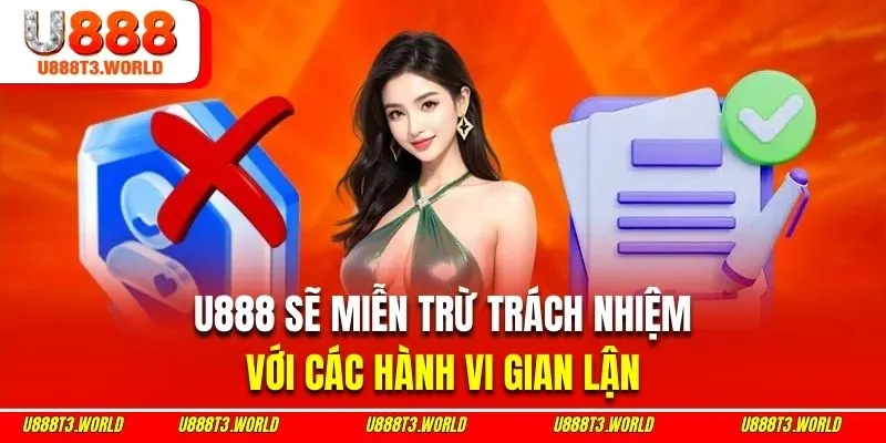 U888 sẽ miễn trừ trách nhiệm với các hành vi gian lận