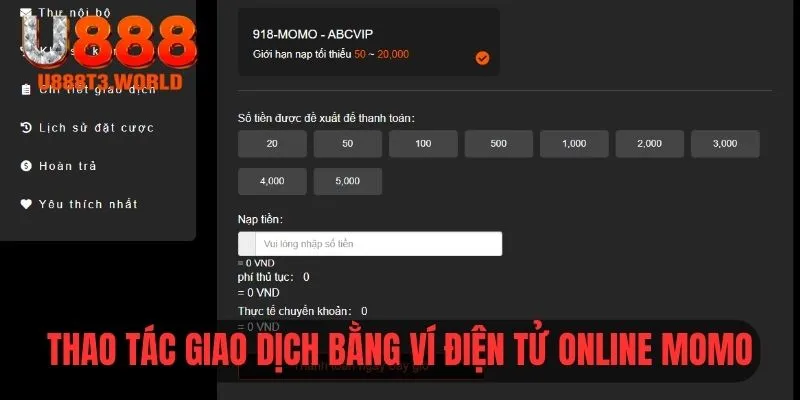 Thao tác giao dịch bằng ví điện tử online Momo